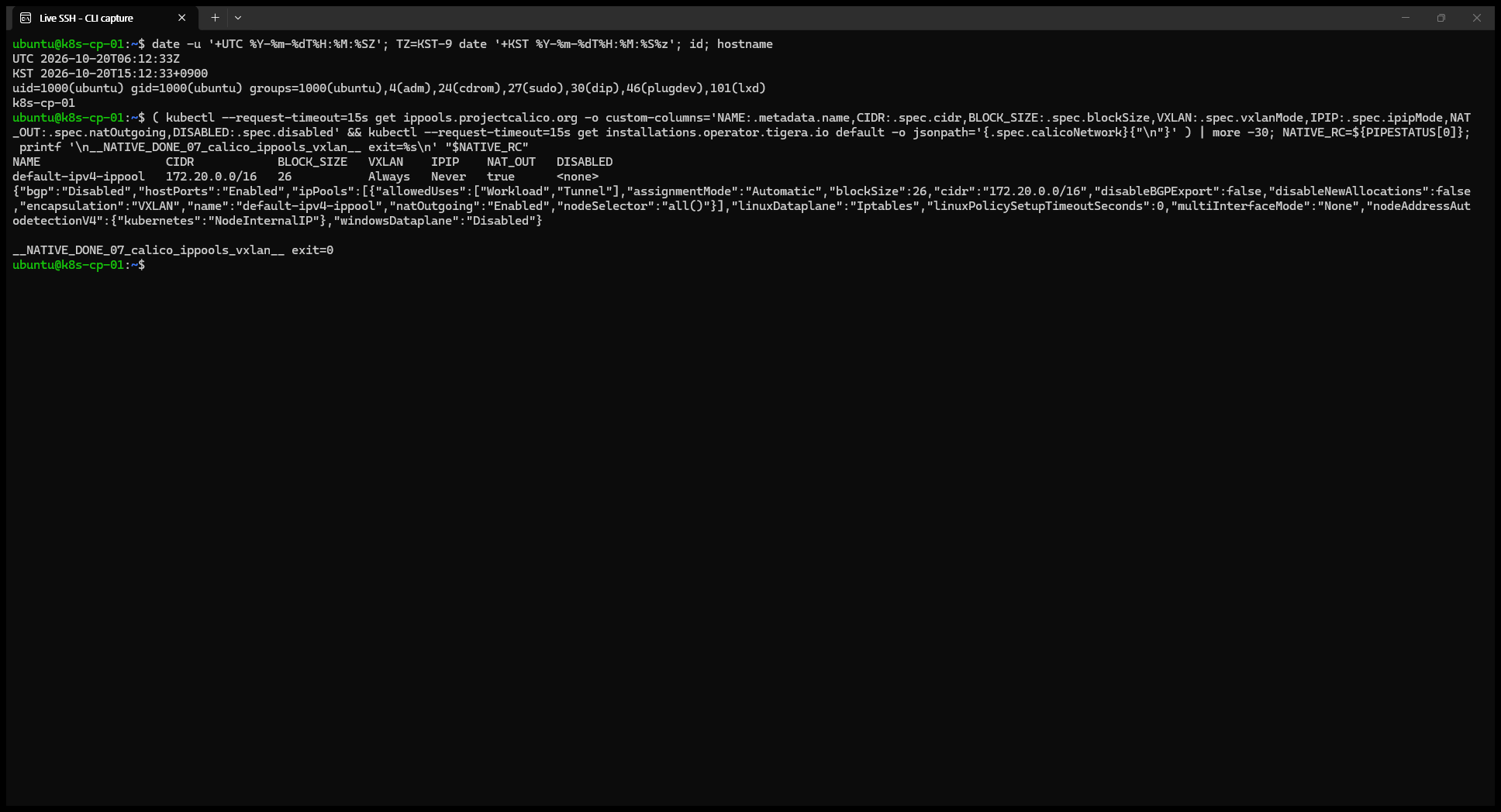 Calico IPPool의 VXLAN 설정과 BGP 비활성화