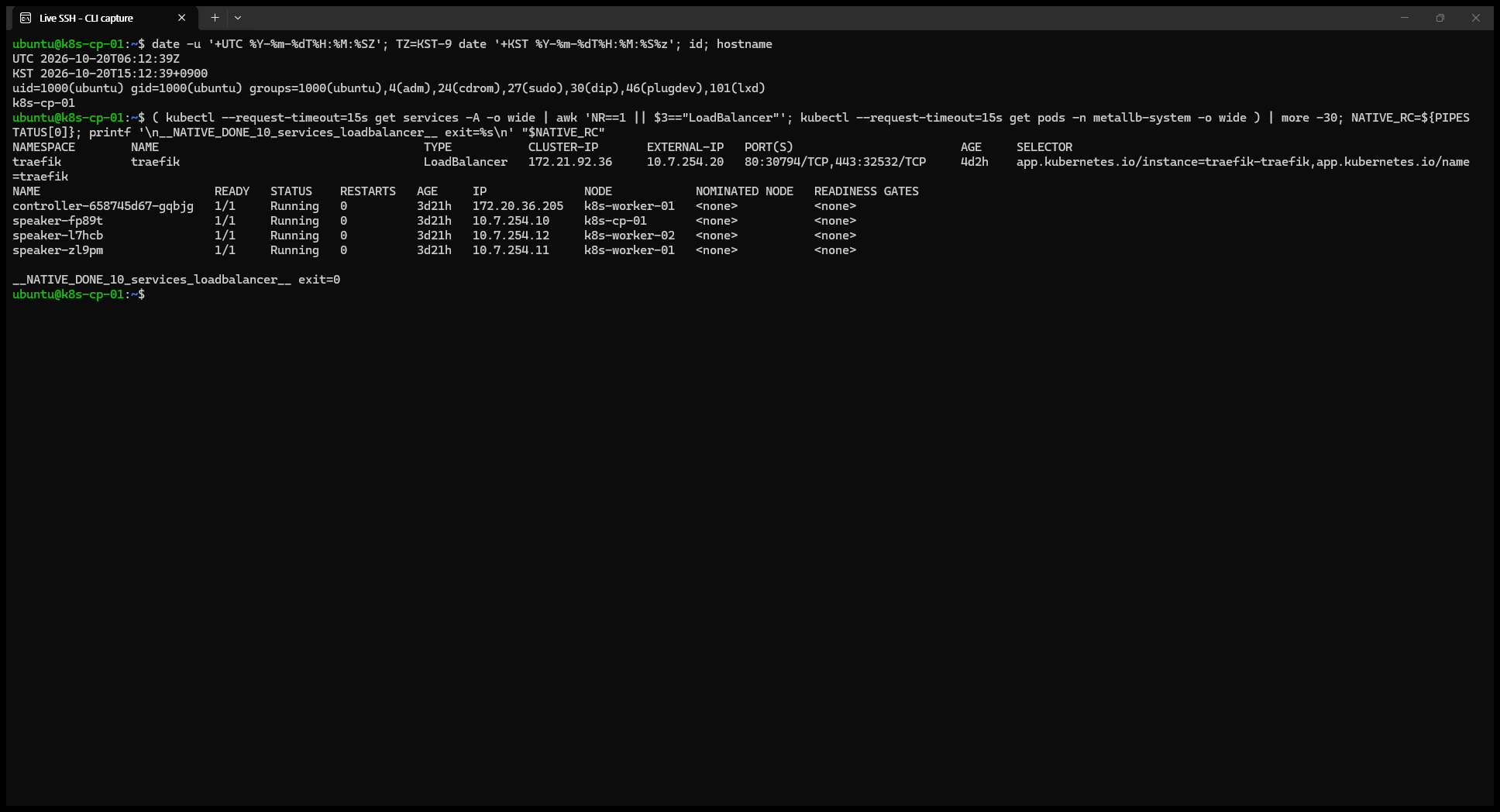 Traefik LoadBalancer Service와 MetalLB Controller·Speaker 상태