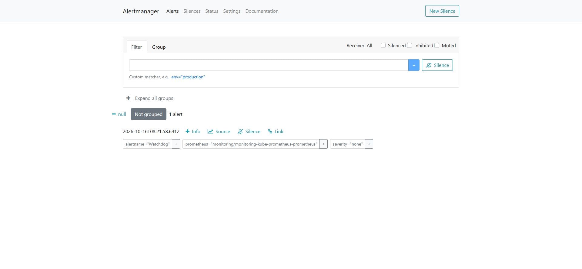 Alertmanager의 현재 Watchdog 알림